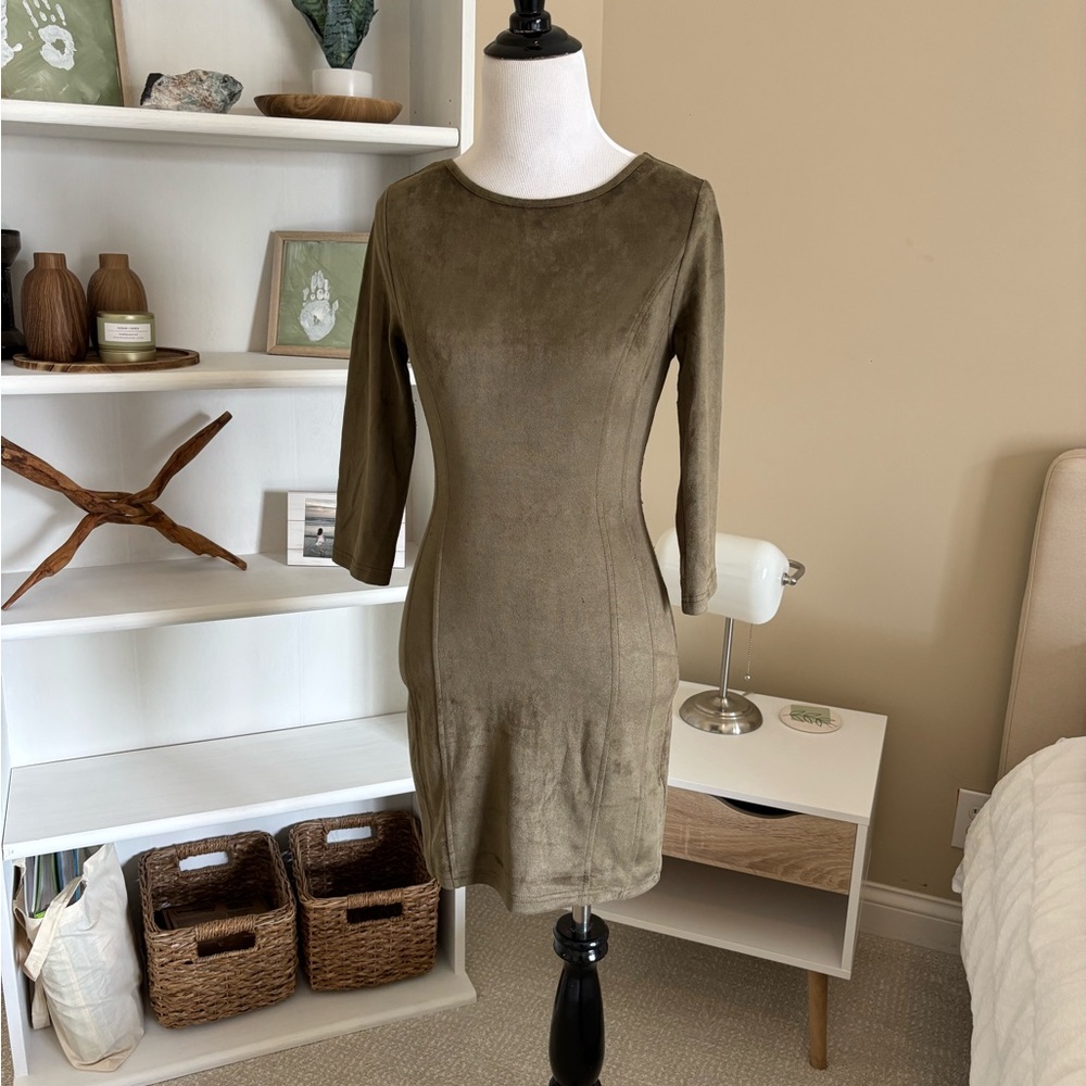 AKIRA Red Label: Olive Green Long Sleeve Dress with Boning in the Back
